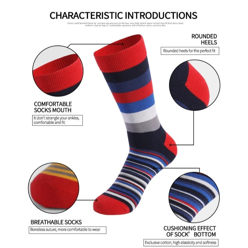 5 Pairs Spring Autumn New Large Classic Color Middle Tube Men's Socks Thick and Stripe Style Small and Unique Men's Long Socks