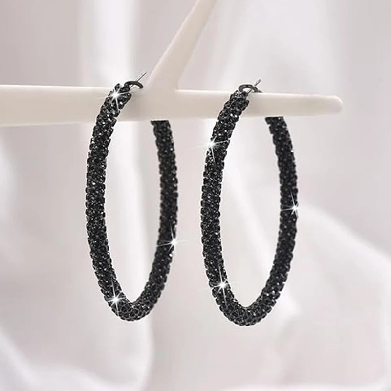 6cm Bling Rhinestone Big Hoop Earrings for Women Simple Cubic Zirconia  Pave Circle Huggie Earring Aesthetic Party Jewelry