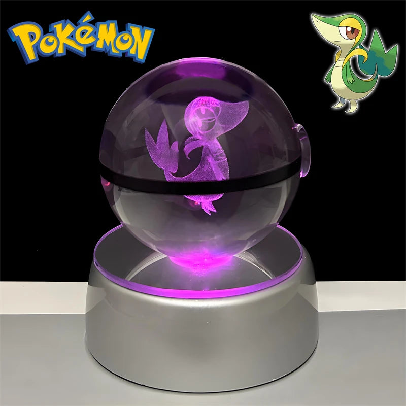 Pokemon 3D Crystal POKE BALL Figure Toys Snivy Dragonair Blastoise Venusaur Milotic Raichu Night Light LED Lamp Base Model Dolls