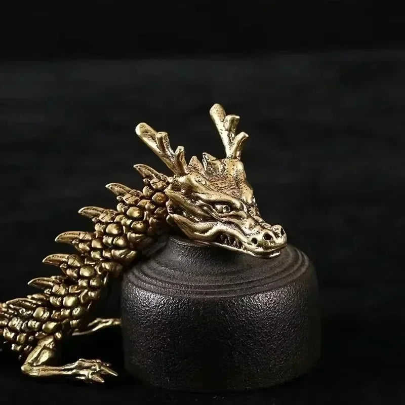 3D Dragon Statue Ornament Moveable Body Joints Antique Brass 15/20/23cm Lucky Office Desktop Home Decor Gift