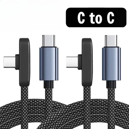 90 Degree USB Type C Cable 100W Quick Charging Data Transfer Cables Portable Right Angle USB-C Wire for IPhone Samsung Xiaomi