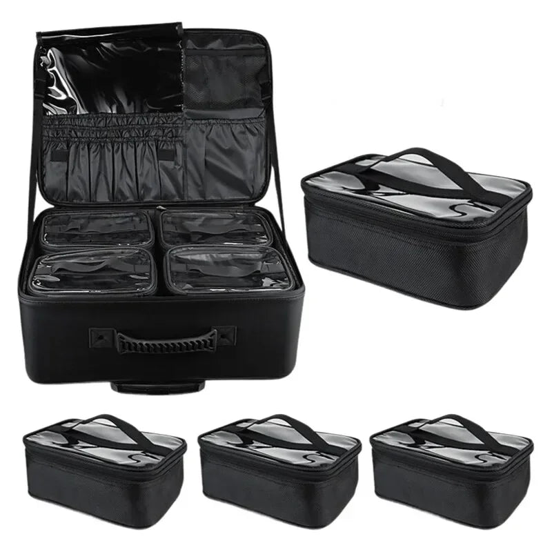 Professional Cosmetic Artist Trolley Case - Water-Resistant Oxford Cosmetic Organizer Featuring Multi-Layer Compartments Beauty
