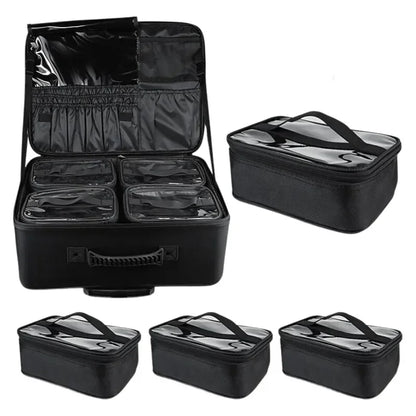 Professional Cosmetic Artist Trolley Case - Water-Resistant Oxford Cosmetic Organizer Featuring Multi-Layer Compartments Beauty