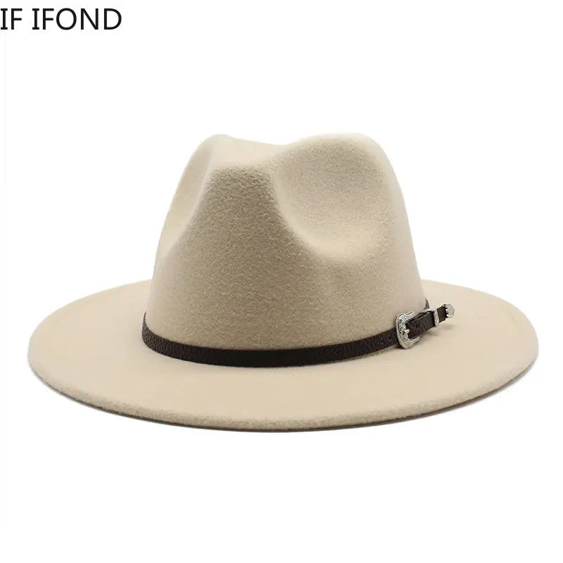 British Style Felt Jazz Fedora Hat 59-61CM Size Panama Trilby Hats for Women Men Gentleman Wedding Party Hat