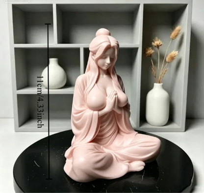 Meditation Cross-legged Female Figurine 3D Printed Mini Zen Desktop Ornament Tea Room Bamboo Courtyard Desk Decor DIY Model Gift