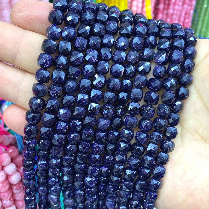 Natural Stone 7-8MM Faceted Square Lapis Lazuli Loose Cube Spacer Beads for Jewelry Making Diy Earrings Bracelets Accessories
