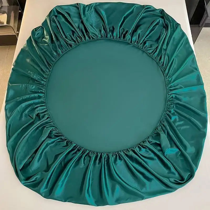 Satin Elastic Fitted Sheet Solid Mattress Cover  for Single Double Couple King Queen Full Twin Bedsheet  (No Pillowcase)