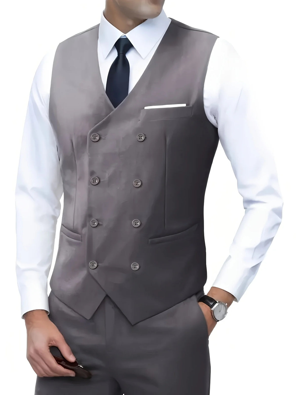 Men Double Breasted Vest British Style Slim Fit Business Formal Waistcoat High Quality Suit Vest Multiple Colors