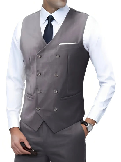Men Double Breasted Vest British Style Slim Fit Business Formal Waistcoat High Quality Suit Vest Multiple Colors