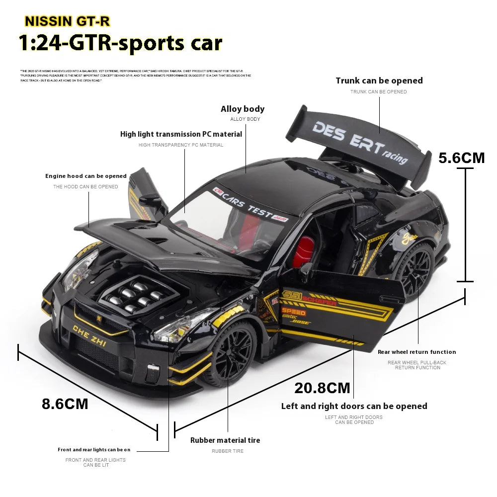 Large Size 1:24 Simulated Nissan GTR-r35 Car Model Sports Car Model Simulation Alloy Car Model Toy Collection Gift
