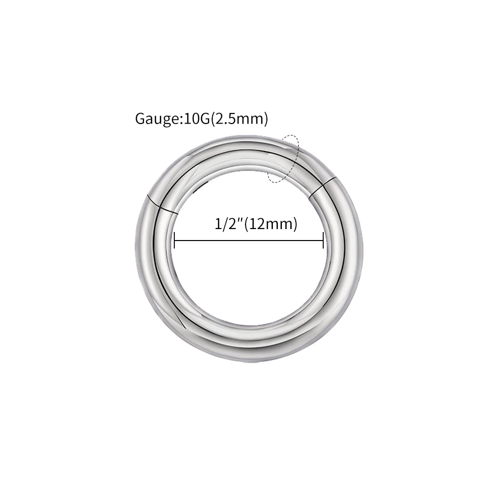 Right Grand ASTM F136 Titanium Large Gauge 6G 8G 10G Single Hinged Clicker Segment Hoop Ring Septum Nose Piercing