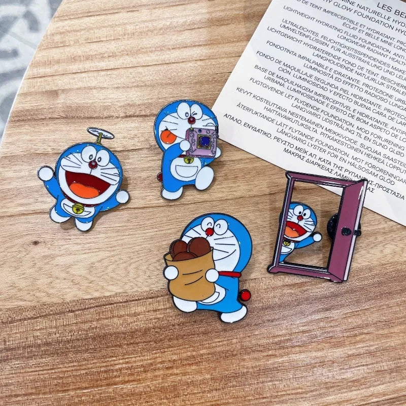 4pcs Doraemon Cartoon Metal Brooches Peripheral Lapel Pins Backpack Bag Clothing Decoration Fashion Brooches Kids Birthday Gift