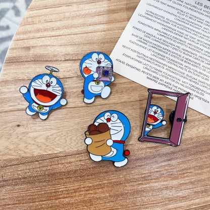 4pcs Doraemon Cartoon Metal Brooches Peripheral Lapel Pins Backpack Bag Clothing Decoration Fashion Brooches Kids Birthday Gift