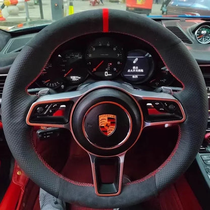 Beige Non-slip Genuine Leather Steering Wheel Cover 100% Fit for Porsche Macan 2015-2021 Cayenne 718 911 Car Accessorie