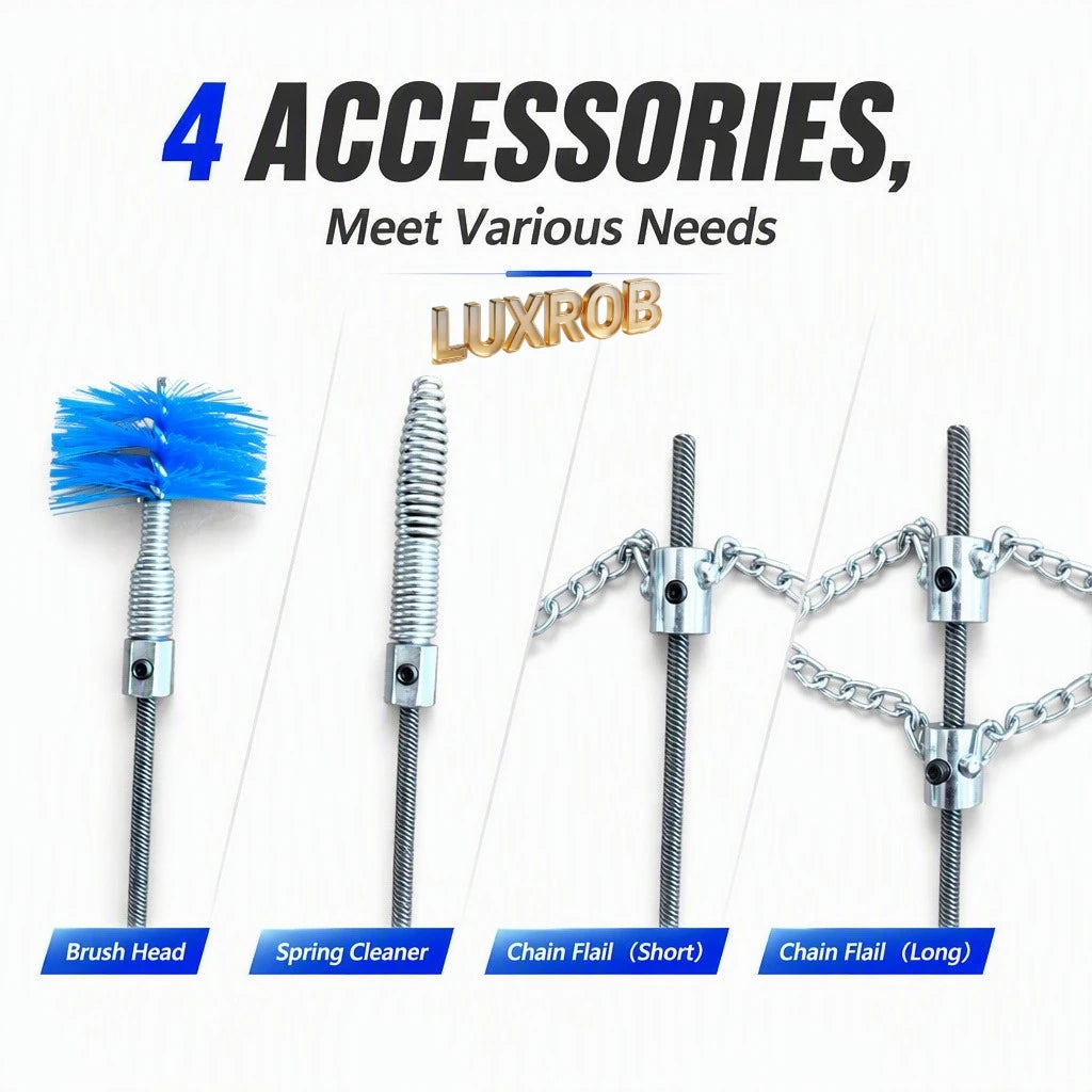 3-20M Drain Cleaning Hose 10mm 65Mn Spring Steel Pipe Sewer Drain Auger Cleaner with 9pcs Accessories for Pipeline Dredge Tool