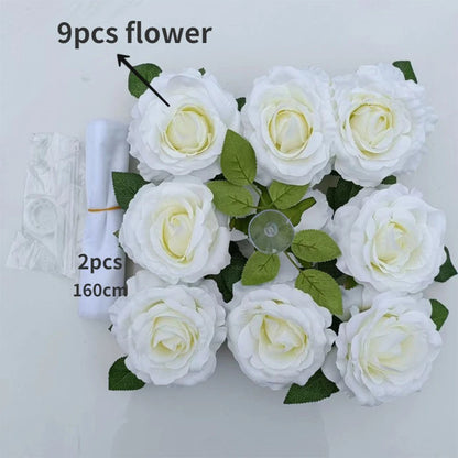 Wedding Car Decoration Set 9Pcs White Artificial Rose Flowers with 160cm Organza Ribbon Bridal Car Decor