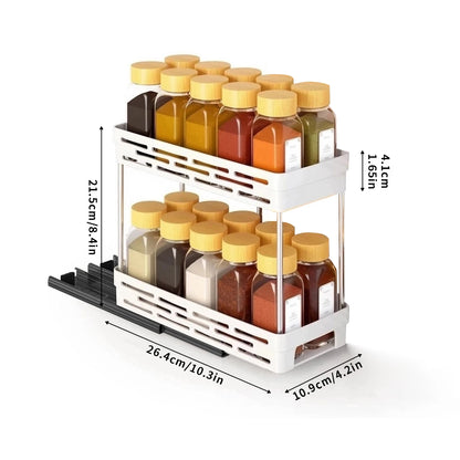 Large Capacity Seasoning Spcie Jar Racks Pull-out 2 Layers Plastic Storage Rack Multi-purpose Kitchen Organizer Cabinet Shelf