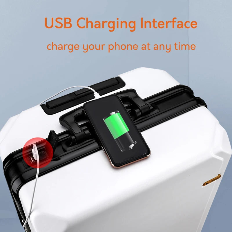 Fashion rolling luggage aluminum frame USB charging trolley suitcase 20/24/26/28 inch students password travel luggage
