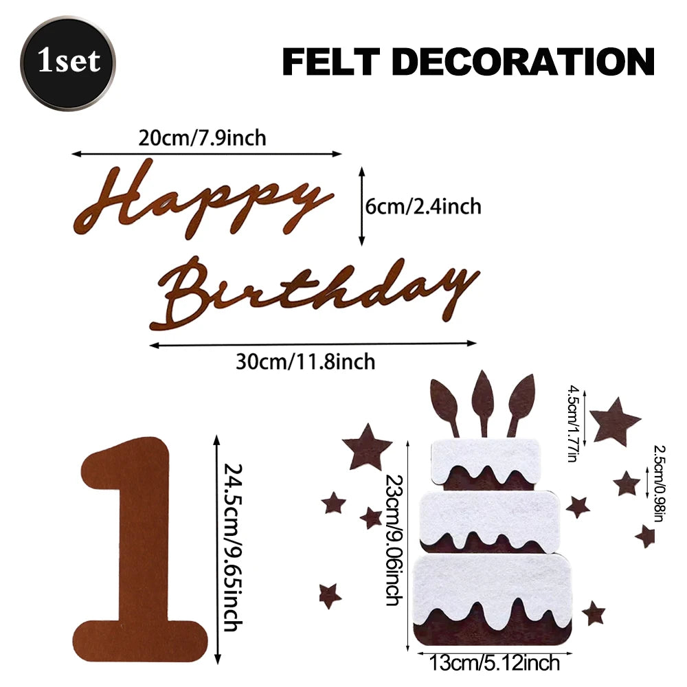 Cute Bear Kids 1st Birthday Hat Thick Non-woven Cute Bear Felt Birthday Banner Ball String Baby Shower Party Decoration Supplies