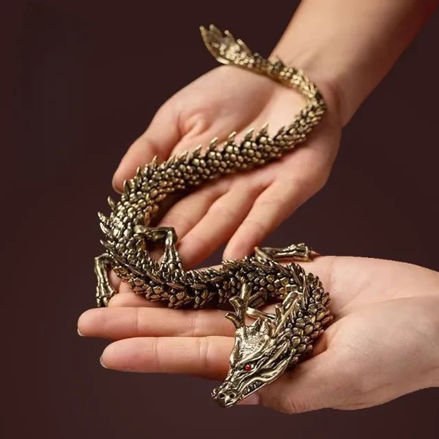 3D Dragon Statue Ornament Moveable Body Joints Antique Brass 15/20/23cm Lucky Office Desktop Home Decor Gift