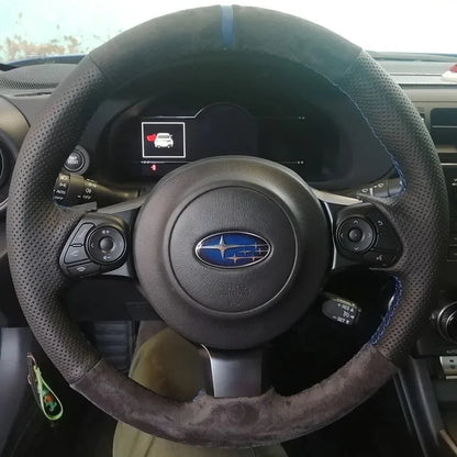 100% Fit For Subaru BRZ Toyota GR86 2017-2023 Auto Parts DIY Hand-stitched Black Suede Wear-Resisting Car Steering Wheel Cover