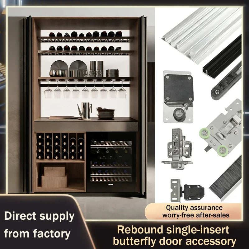 Push Open Single Door Butterfly Door Hardware Hidden Side Insert Slide Rail Swing Track Wardrobe Cabinet Folding Pocket Door