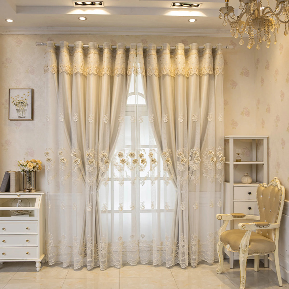 1pc European Style Dual-Layer Blackout Curtain, Top Eyelet Design,for Living Room and Bedroom, All-Season Elegant Home Decor