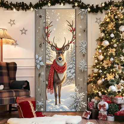 1 Piece Christmas Winter Themed Door Banner, Winter Reindeer and Cranberry Design Door Banner, Holiday Home Decor