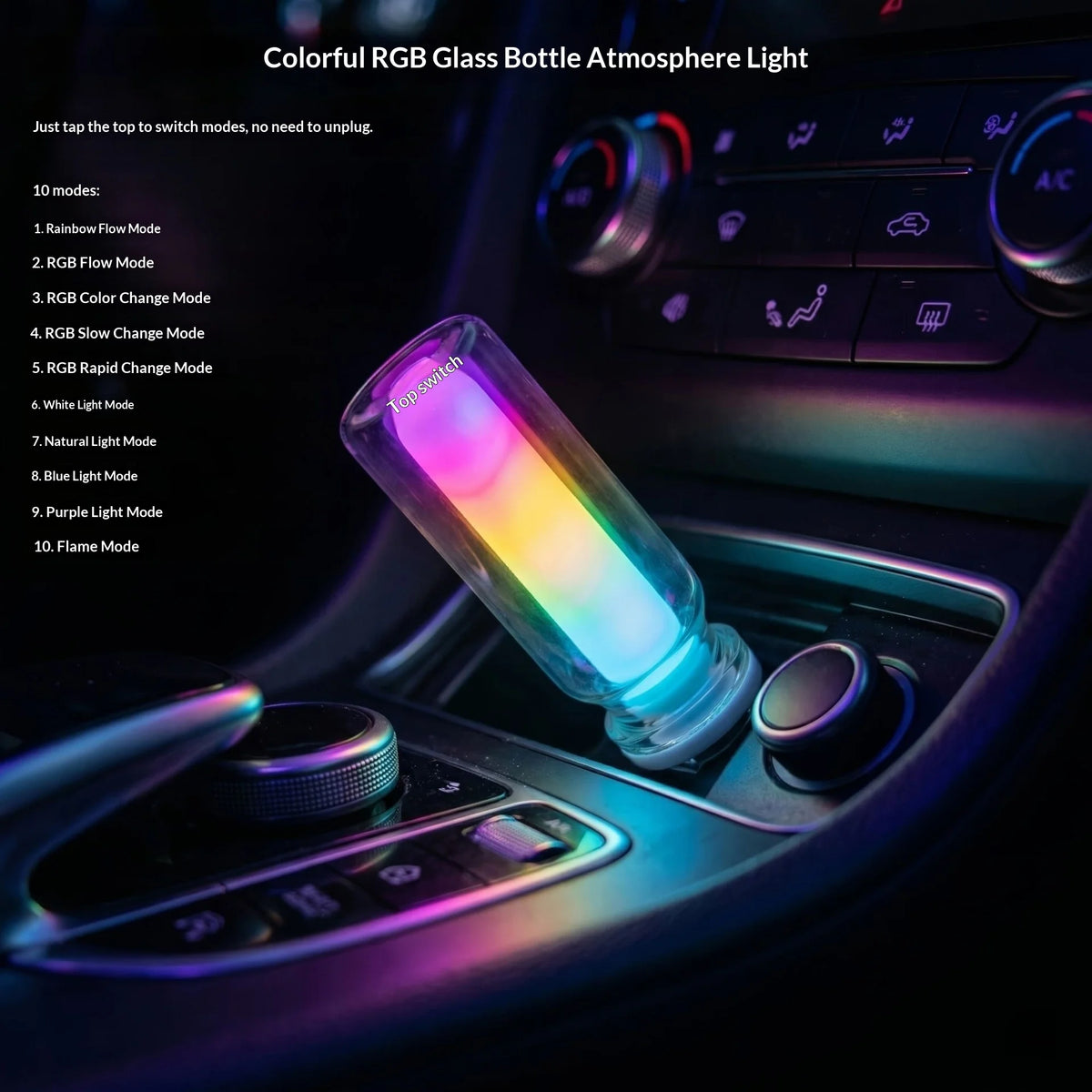 USB Glass Bottle RGB Ambient Light 10 Lighting Modes Gradient LED Atmosphere Lamp For Gaming Room Bedroom Car Decoration