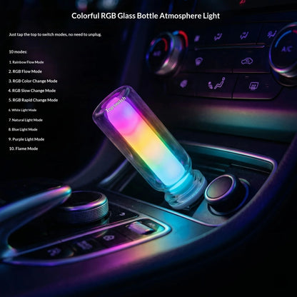 USB Glass Bottle RGB Ambient Light 10 Lighting Modes Gradient LED Atmosphere Lamp For Gaming Room Bedroom Car Decoration