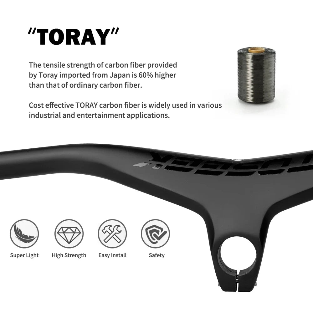 TOSEEK Handlebars MTB Bicycle Integrated Handlebar and Stem -17 Degrees Carbon Fibre Handle Bar Mountain Bike Parts 28.6mm