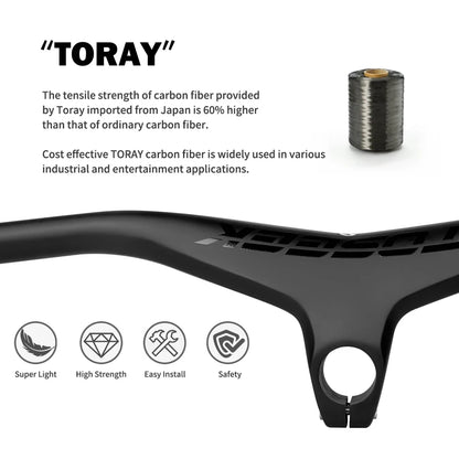 TOSEEK Handlebars MTB Bicycle Integrated Handlebar and Stem -17 Degrees Carbon Fibre Handle Bar Mountain Bike Parts 28.6mm
