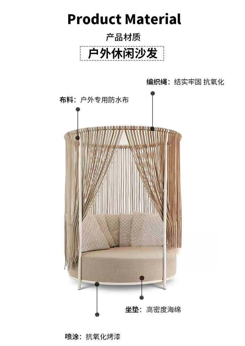Outdoor bed Garden courtyard Round sofa bed Hotel resort Open-air creative rattan recliner Waterproof and sunscreen