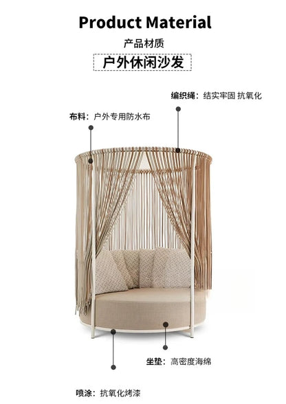 Outdoor bed Garden courtyard Round sofa bed Hotel resort Open-air creative rattan recliner Waterproof and sunscreen