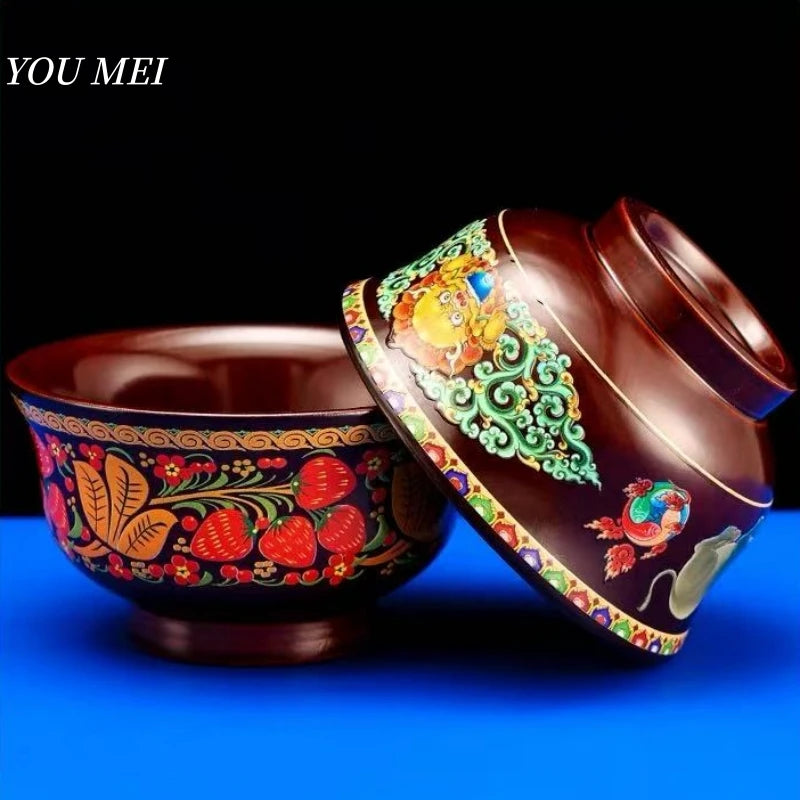 Tibetan-Style Solid Wood Dark-Colored Tsampa Bowl,Auspicious Wooden Butter Tea Bowls,Handicraft Holy Water Bowl Buddhist Item