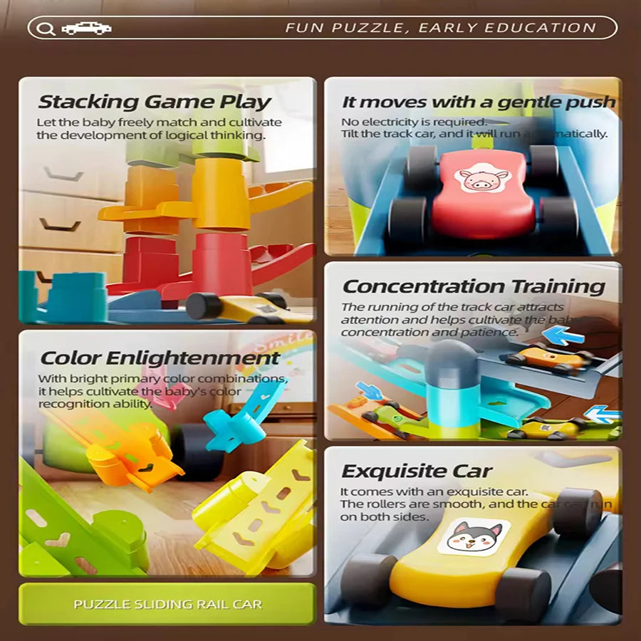 Cartoon Puzzle Children'S Gliding Track Car Mini Car Inertia Girl Baby 3-Year-Old Boy Toy Multi Layer Cartoon Puzzle Slide Car