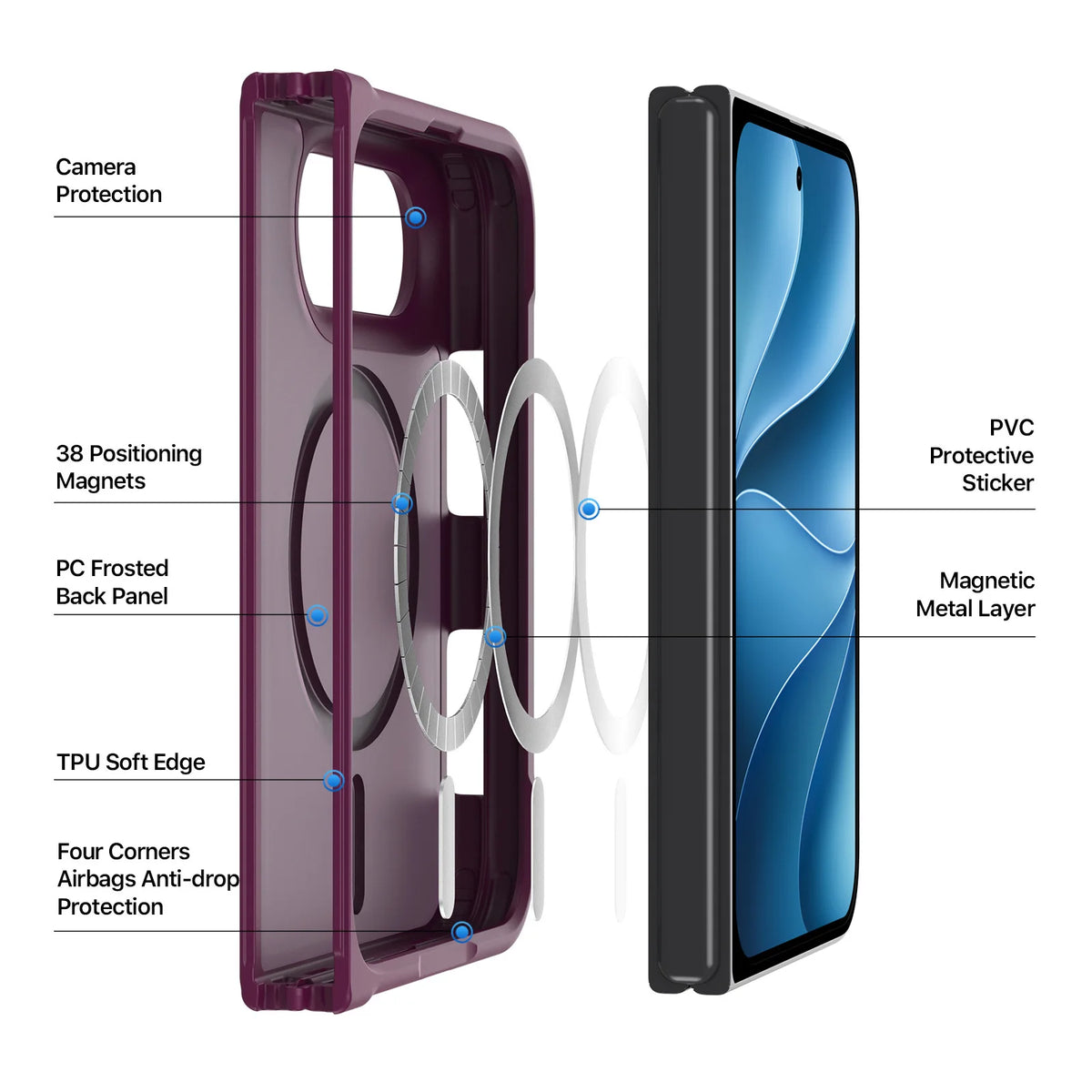 For iPhone 18 Fold Matte Magnetic Case, Compatible For MagSafe Drop Protection Translucent Cover For iPhone 18 Duo