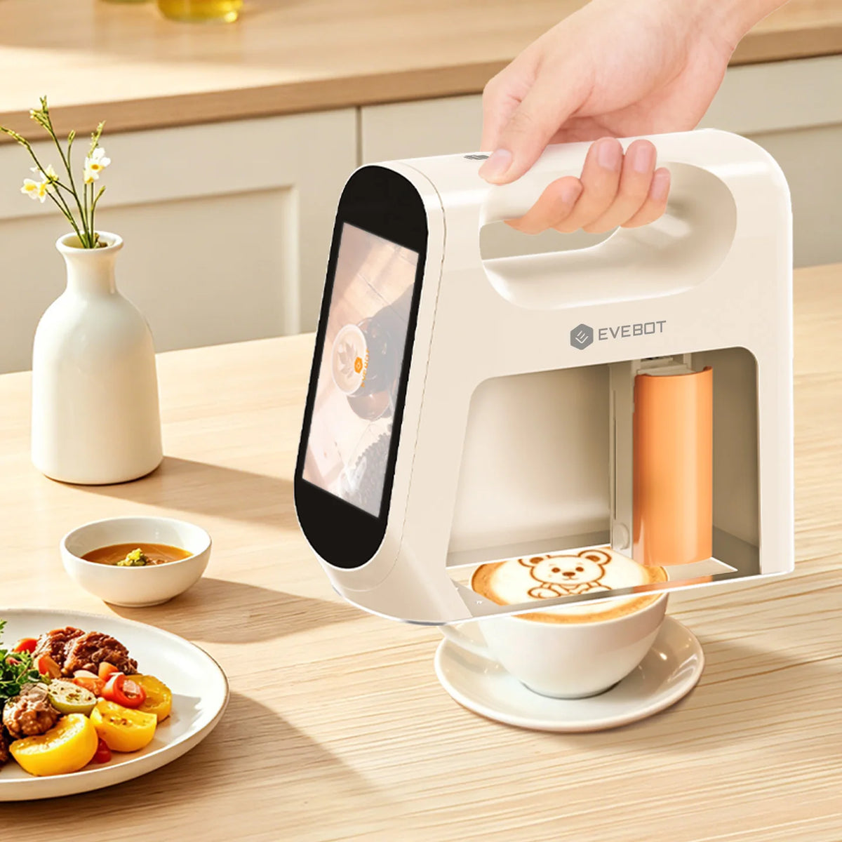 EVEBOT Smart Handheld Food Printer 5cm Print Head (Next-Gen with Visual Positioning) Flip Screen Ideal For Cafés & Coffee Shops