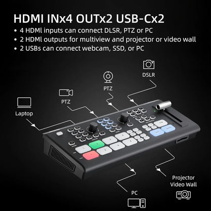Osee GoStream Deck pro HDMI Live Stream Switcher Video Mixer with 6 HDMI 2 USB 8 Macro Buttons MultiSource