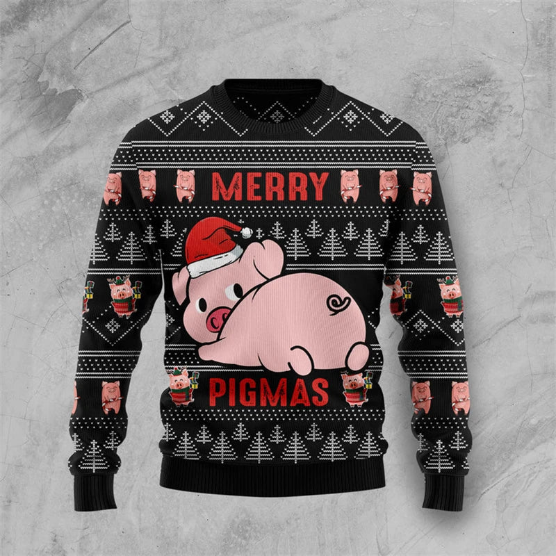 Cute Pink Pig Graphic Ugly Christmas Sweater Men 2026 Merry Christmas Long Sleeve Pullovers Tops Family Festival Sweatshirts