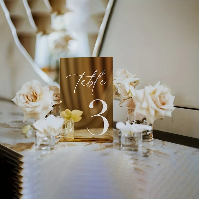 1-25 Gold Acrylic Wedding Table Number Place Cards 4.72*7.09 Inches with Stand