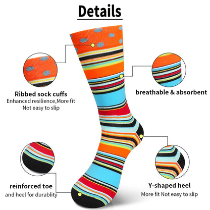 5 Pairs Colorful Geometric Men's Mid-tube Socks Fashion Breathable Sports Sock Comfortable Casual Crew Socks Suitable Daily Wear