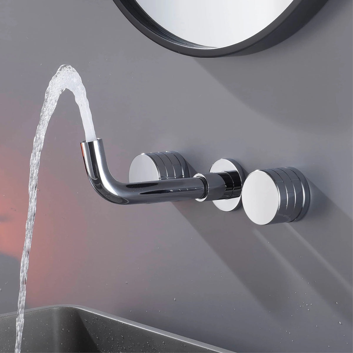 Luxury Black Bathroom Concealed Faucet Wall-Mounted Design, Double Handle, 3-Hole Cold and Hot Dual-Control Brass Basin Tap