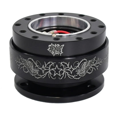 HYW Steering Wheel Quick Release Black Metal Laser Print Patterns Universal Drift Car Racing JDM Car Modification Parts