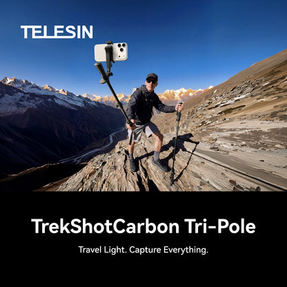TELESIN Trekshot Hiking Pole Selfie Stick Carbon Fiber Remote Control Selfie Stick Tripod Stand for Smart Phone Action Camera