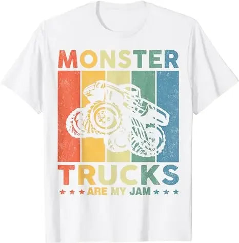 Monster Truck Are My Jam Vintage Tees Retro Sunset Cool Engines T-Shirt Monster Truck Car for Birthday Boy Sons Gifts Cute Tops