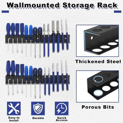 Wall-mounted Screwdriver Organizer 14-Hole Hardware Tool Storage Holder Stand for Hex Cross Screwdriver RC Tools
