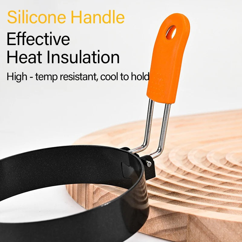Fried Egg Ring Stainless Steel with Heat  Resistant Silicone Handle Non-Stick Fried Egg Mold Scrambled Eggs Form