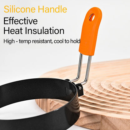 Fried Egg Ring Stainless Steel with Heat  Resistant Silicone Handle Non-Stick Fried Egg Mold Scrambled Eggs Form