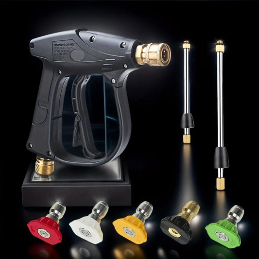 2175PSI High Pressure Washer Gun with M22-14 1/4" Quick Connect, 5 Nozzles & M14 Extension Wand -  Reach for Efficient Cleaning